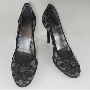 Stuart Weitzman Black Lace and Satin Heels Sz 10